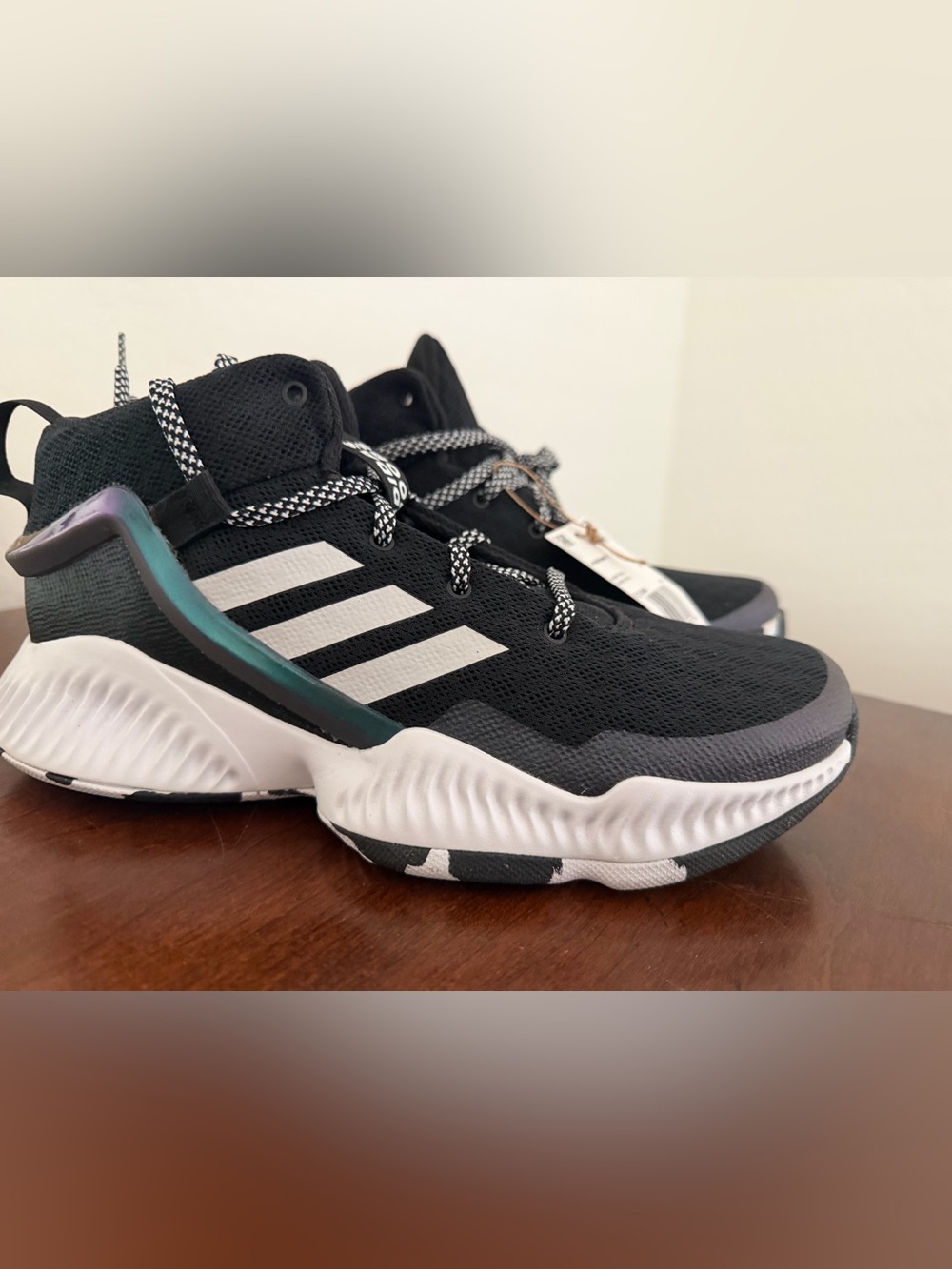 adidas Black and White Men's Athletic Basketball Shoes with Teal Accent